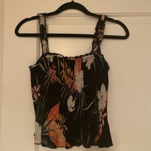 Black Floral Ruffle Crop Top, NWT
